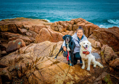 Acadia Thunder Hole Portrait With Two Dogs - Acadia Dog Photography